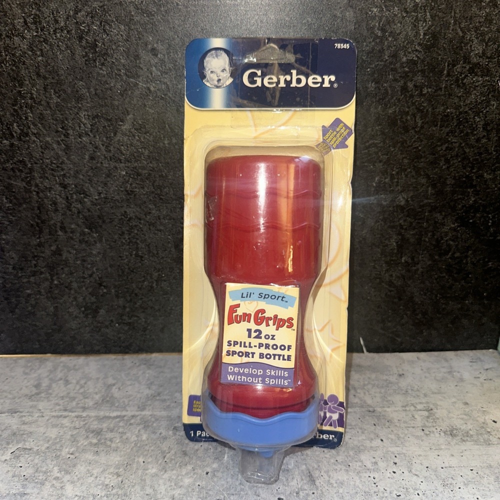 Vintage Gerber Lil Sport Sippy Cup Red with Plastic Lid Blue ~7" tall Y2K